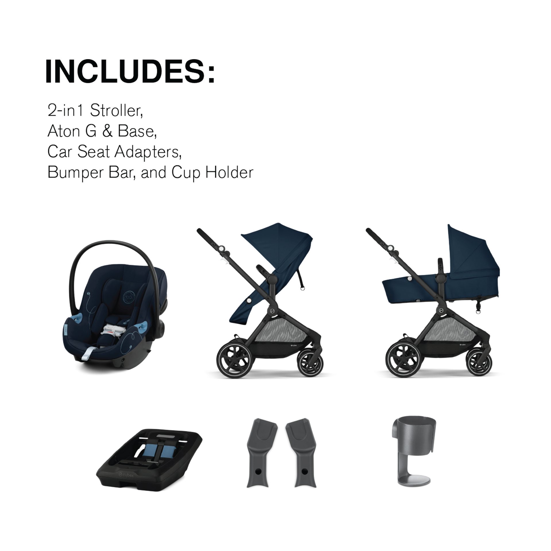Cybex EOS 5-in-1 Travel System Stroller + Lightweight Aton G Infant Car Seat - Ocean Blue.