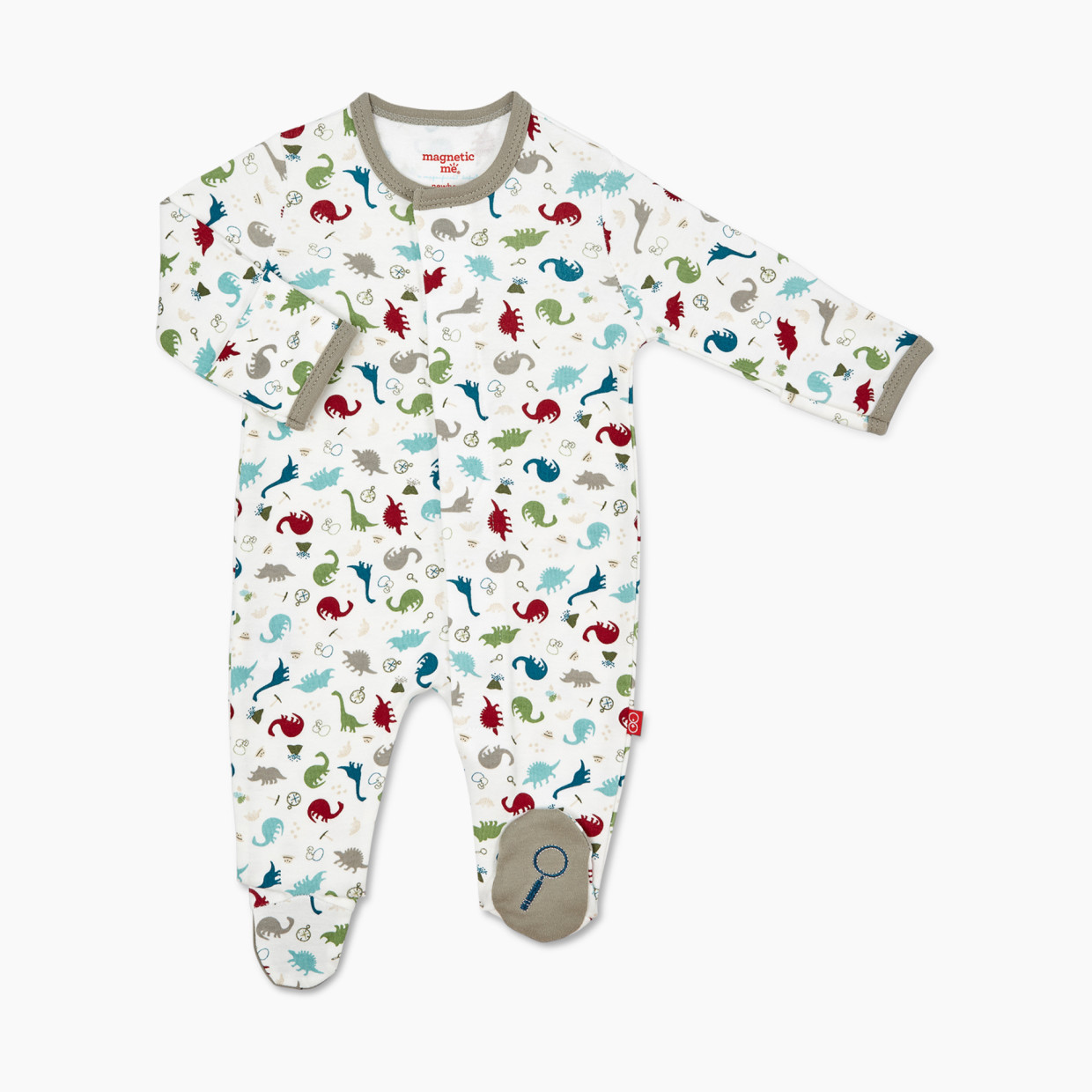 Magnetic Me Organic Cotton Footie - Dino Expedition, 0-3 Months.