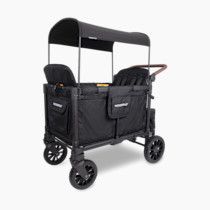 WONDERFOLD W4 Luxe Pro Stroller Wagon (4 Seater) - Collapsible Wagon Stroller with Seats Featuring 5-Point Safety Harnesses and Adjustable Sun Canopy, Jet Black