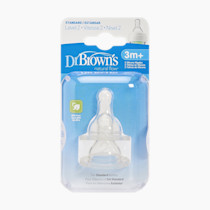 Dr. Brown’s Natural Flow Level 2 Narrow Baby Bottle Silicone Nipple, Medium Flow, 3m+, 100% Silicone Bottle Nipple, 6 Count