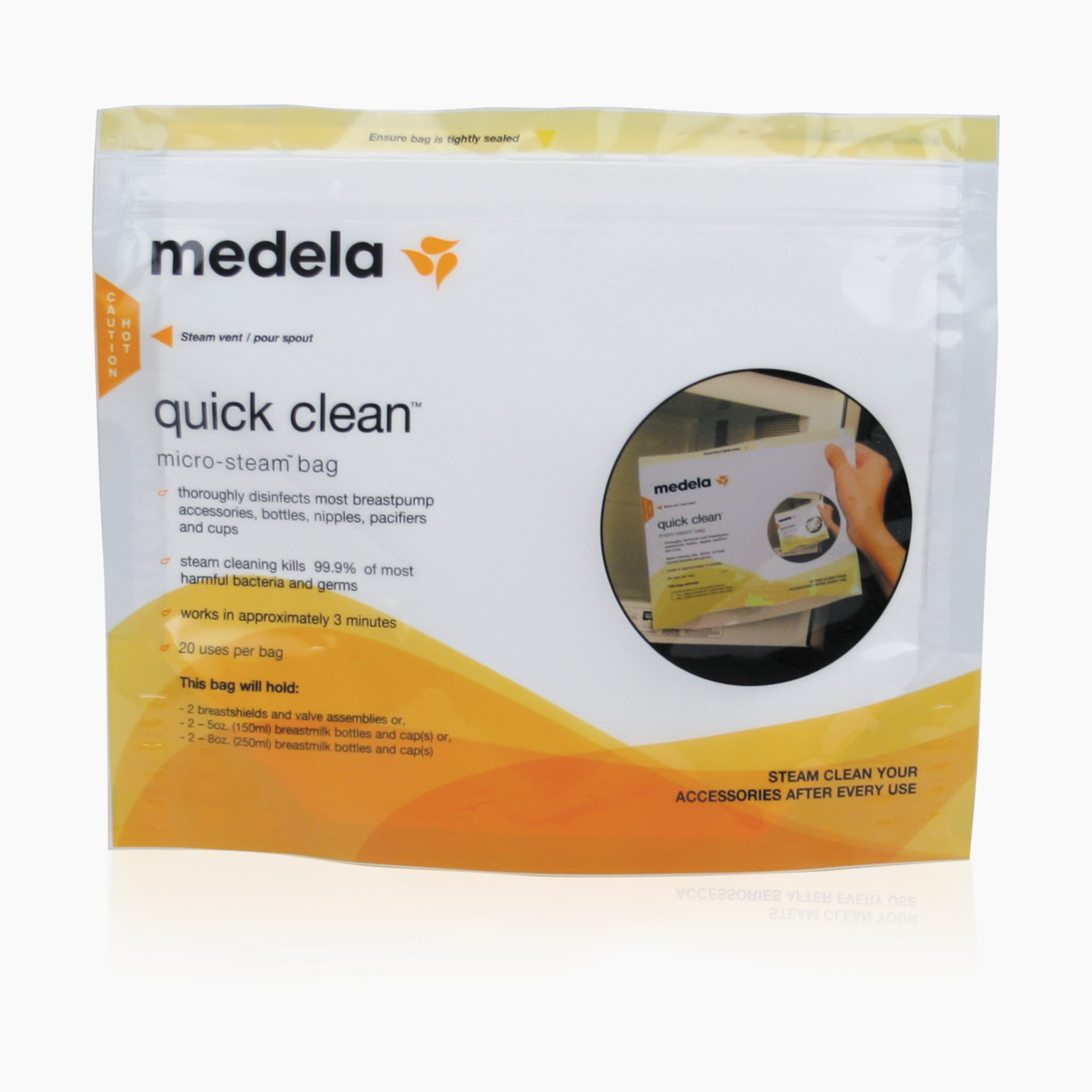 Medela Quick Clean Microwave Bags, Disinfect your breast pump breast  shields, accessories, breast milk bottles, nipples, pacifiers and more in  about 3 minutes by steam cleaning with Medela
