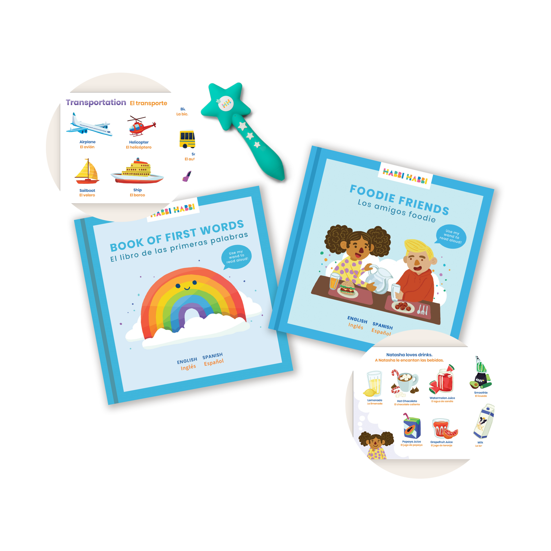 Habbi Habbi Baby's First Bilingual Books Bundle (Wand + 2 Books) - Spanish-English.