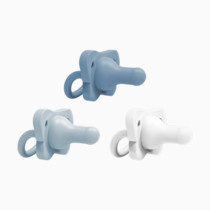 Dr. Brown's HappyPaci - Chupete de bebé 100% de silicona, diseño contorneado de una pieza, azul/azul claro/blanco, 0.0-19.7 ft, sin BPA, paquete de 3