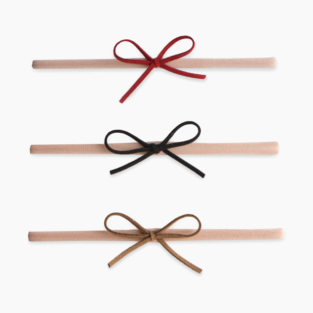 Baby Bling Suede Cord Bow Headband (3 Pack) - Red/Black/Camel.