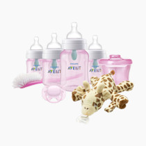 Philips AVENT Anti-Colic Baby Bottle with AirFree Vent Newborn Gift Set with Snuggle, Pink, SCD307/02