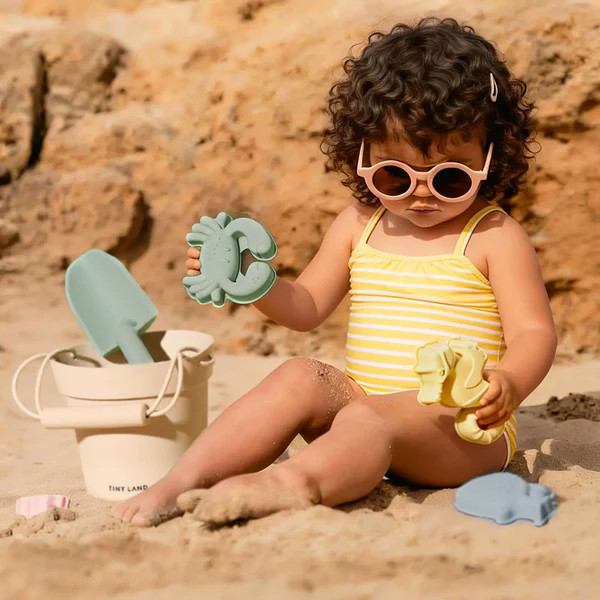 Tiny Land One-Stop Beach Toy & Tent Set - Pastel Yellow Stripes.