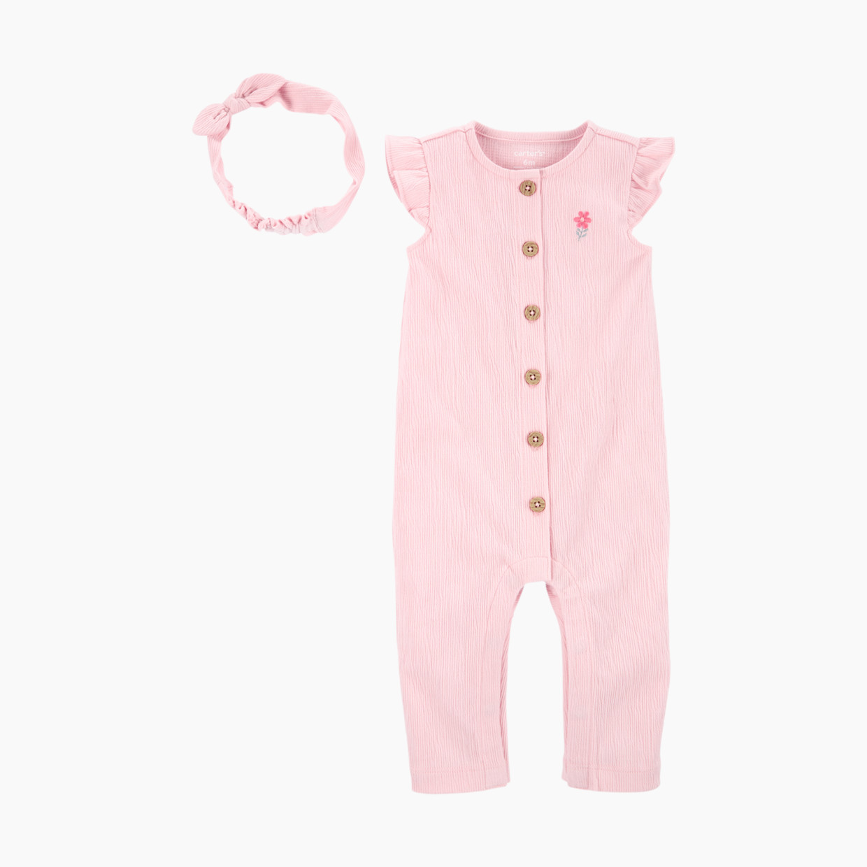 Carter's Crinkle Jersey Jumpsuit & Headwrap (2 Piece) - Pink, 3 M.