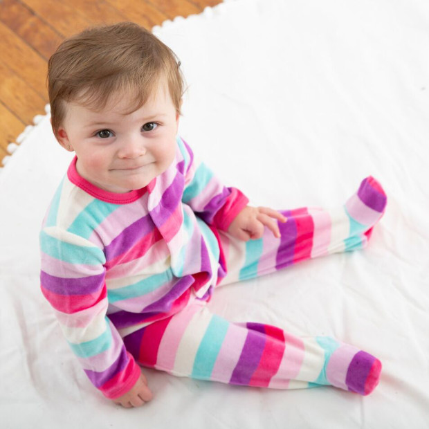 Magnetic Me Velour Magnetic Footie - Multi Pink Stripes, 0-3 Months.