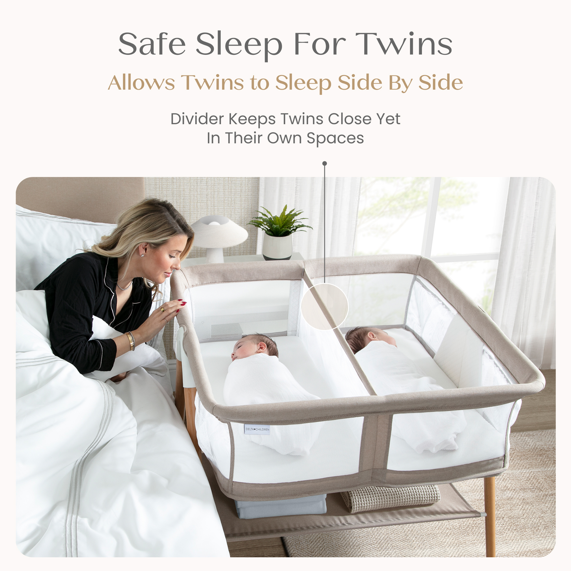 Delta Children Bondi Beechwood Twin Bassinet.