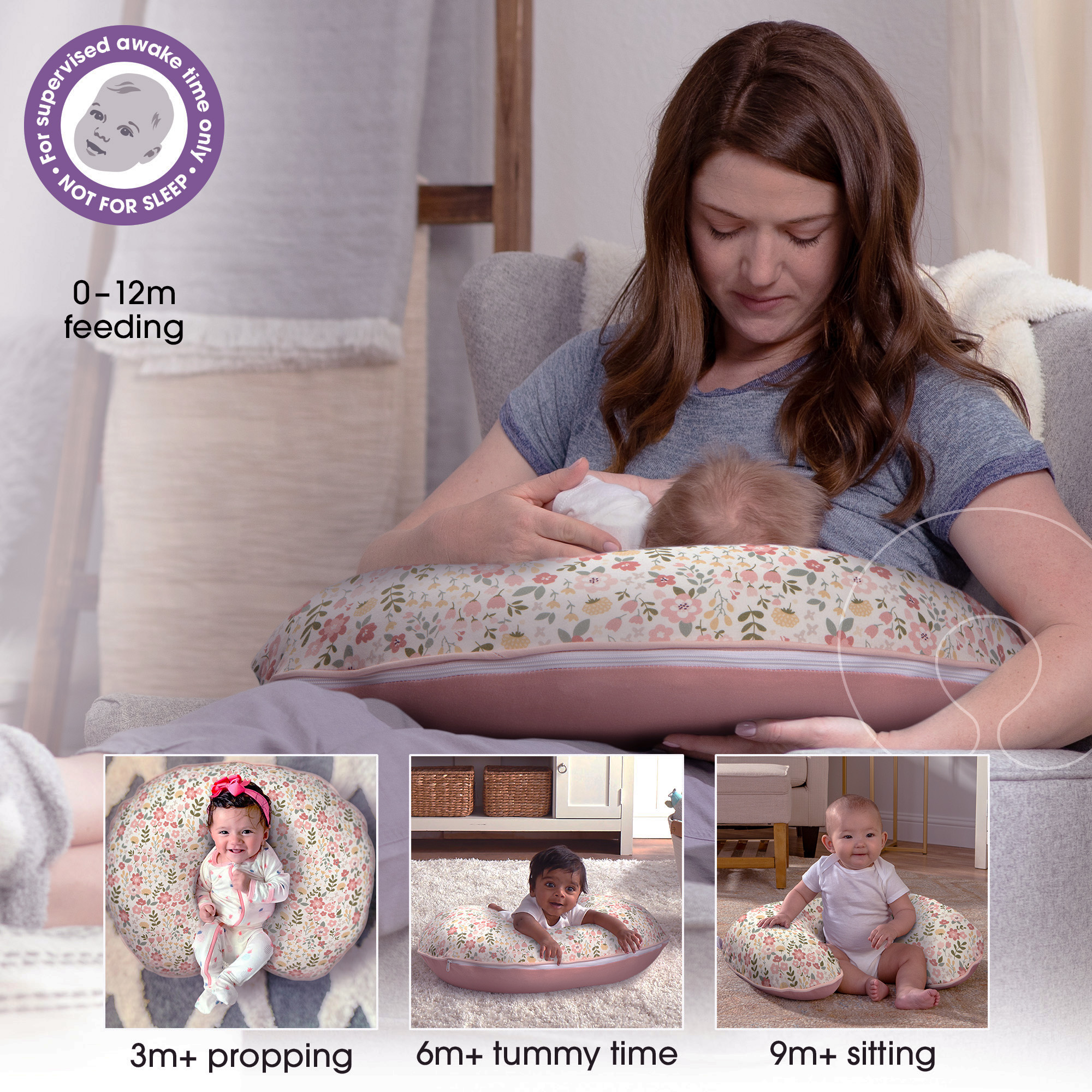 Boppy Organic Original Support Nursing Pillow Blush Cottage