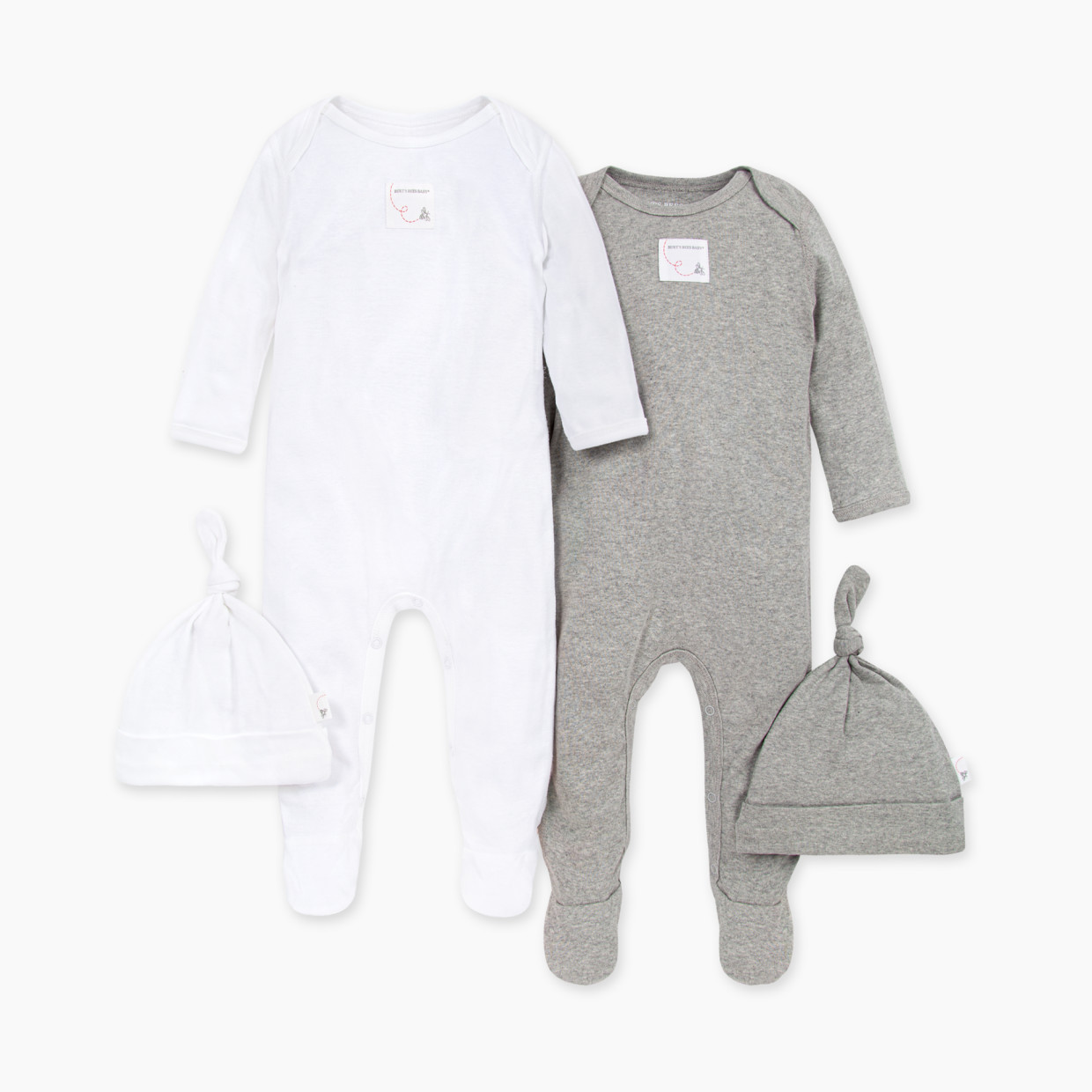 Burt's Bees Baby Organic Footed Coverall & Knot Top Hat (2 Pack) - Heather Grey/Cloud, 0-3 Months.