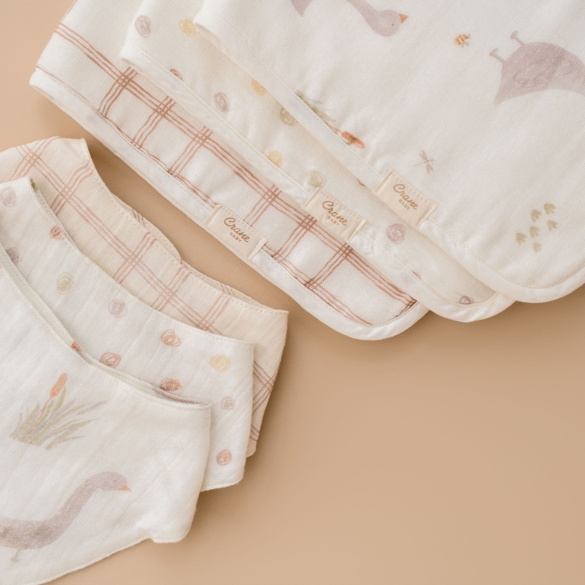 Crane Baby Cotton Muslin and Terry Burp Cloth Set (3 Pack) - Charlie Goose.