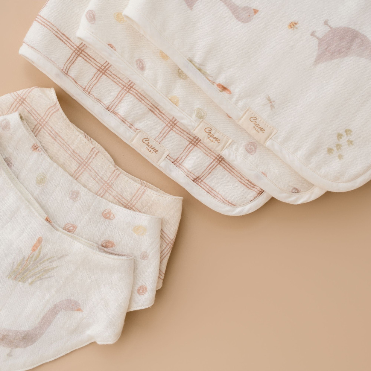 Crane Baby Cotton Muslin and Terry Burp Cloth Set (3 Pack) - Charlie Goose.