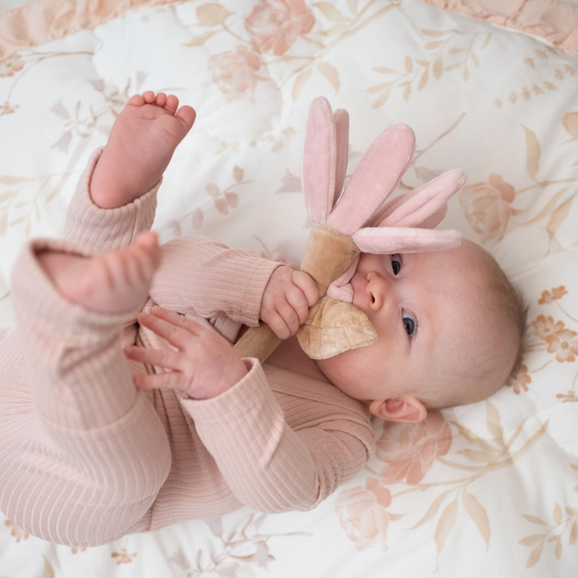 Crane Baby Plush Baby Rattle Toy - Violet Floral.