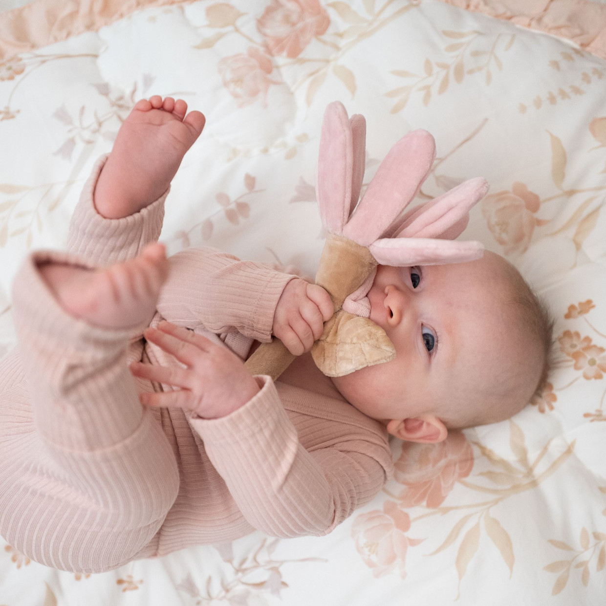 Crane Baby Plush Baby Rattle Toy - Violet Floral.