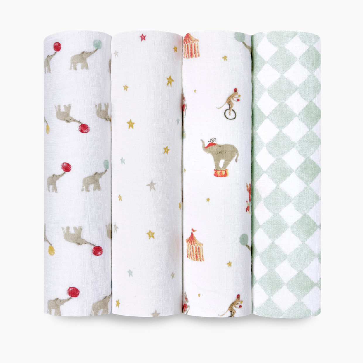 Aden + Anais Essentials Cotton Muslin Swaddles (4 Pack) - Elephant Circus.