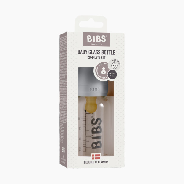BIBS Baby Glass Bottle Complete Set with Natural Rubber Nipple - Cloud, 110ml.