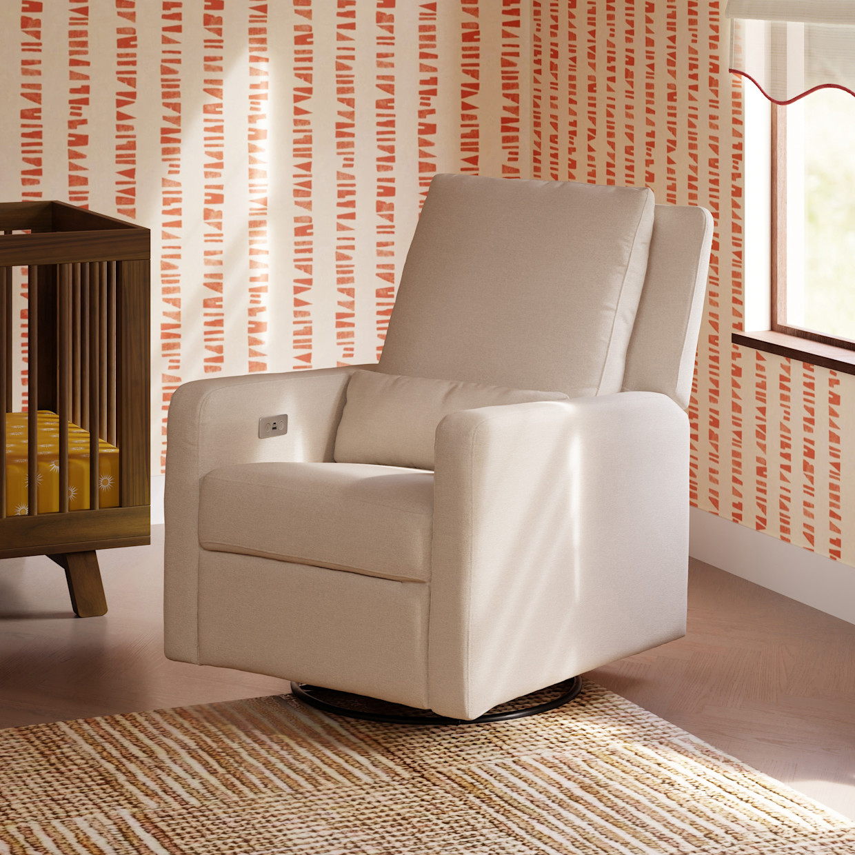 babyletto Sigi Electronic Recliner and Swivel Glider - Performance Beach Eco-Weave.