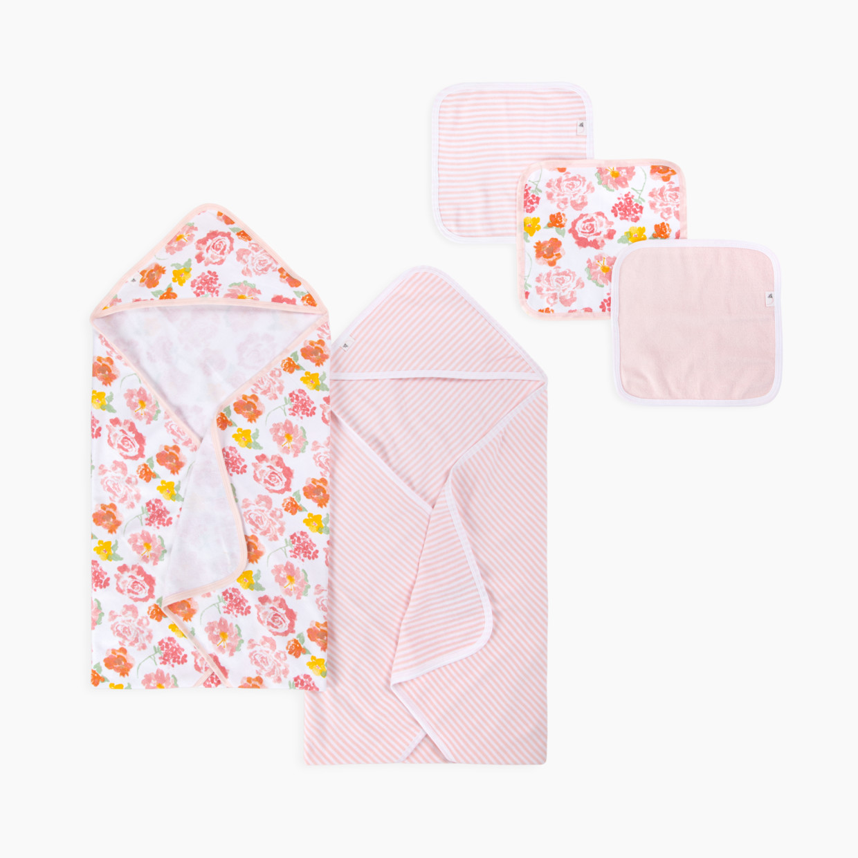 Burt's Bees Baby Organic Single-Ply Hooded Towel with Washcloth - Rosy Spring.