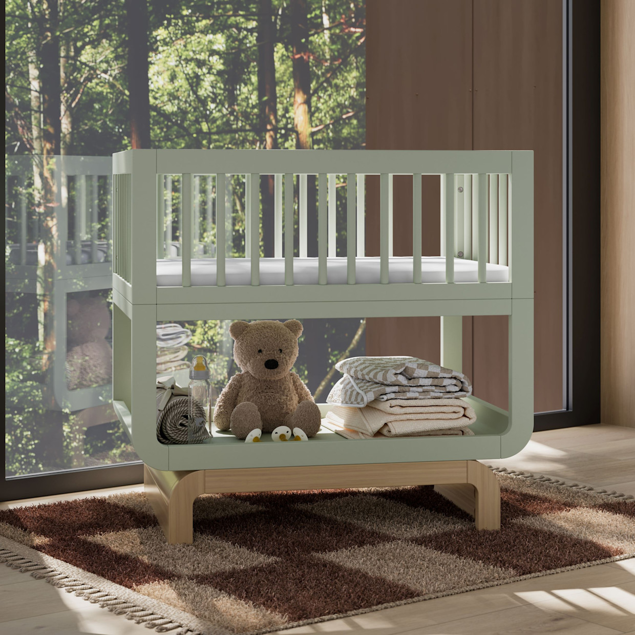 Storkcraft Santorini Deluxe 3-in-1 Convertible Bassinet - Sage With Driftwood.