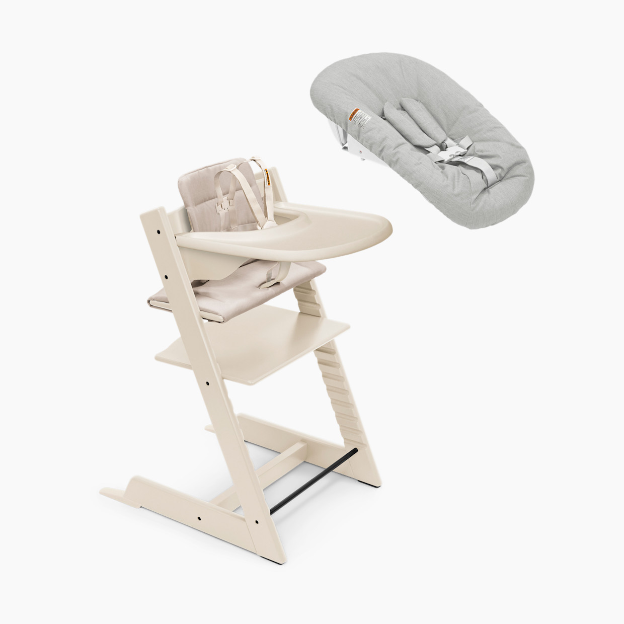 Stokke Tripp Trapp High Chair Complete² + Newborn Set - Vanilla White/Beige Cushion/Vanilla White Tray/Newborn Grey.