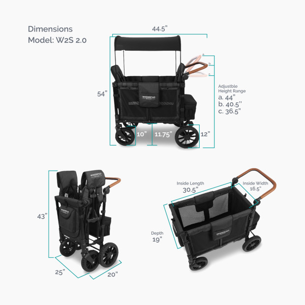 WonderFold Wagon W2 Luxe Double Stroller Wagon (2 Seater) - Black.