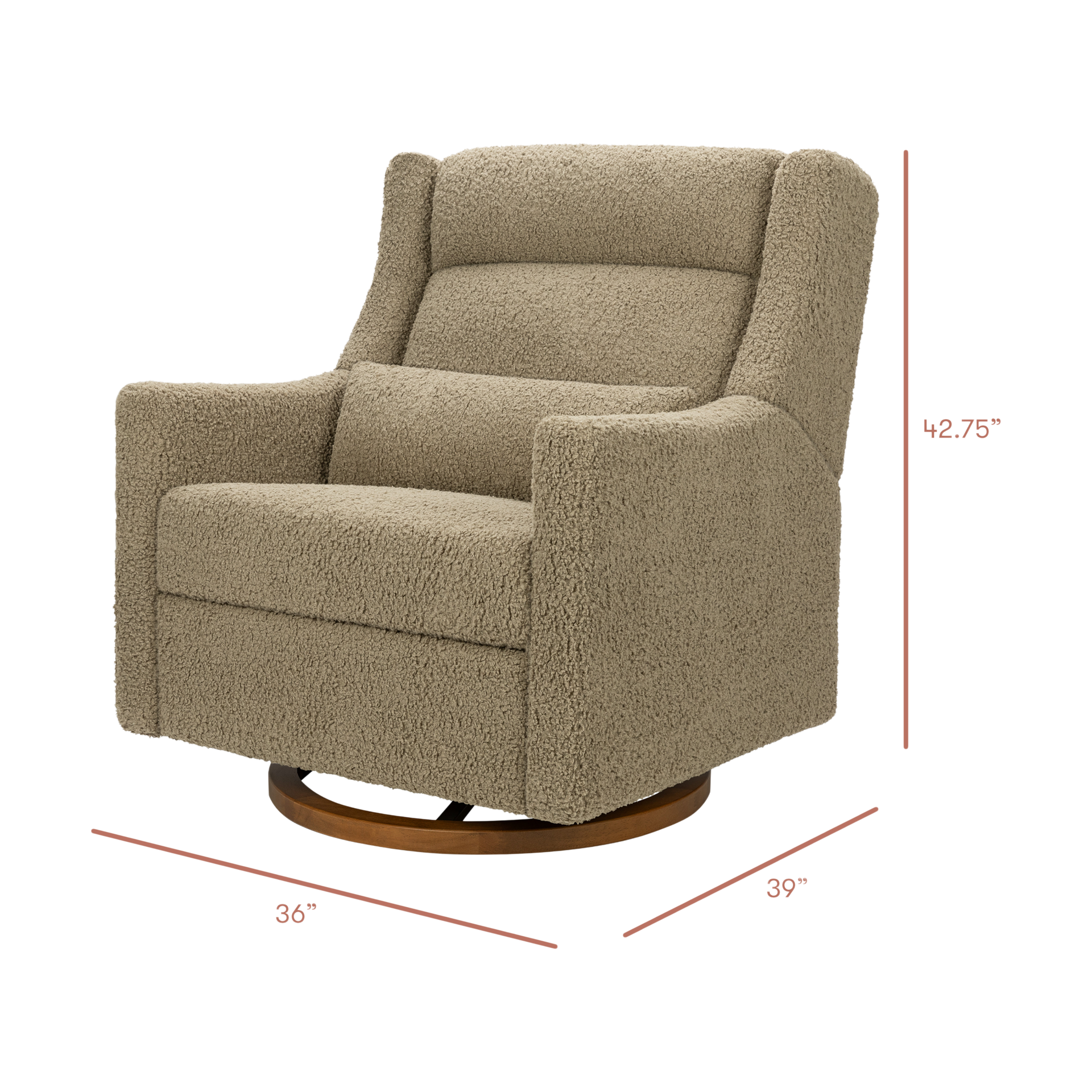 babyletto Kiwi Plus Chair and a Half Power Recliner and Swivel Glider - Latte Teddy Loop With Dark Wood Base.