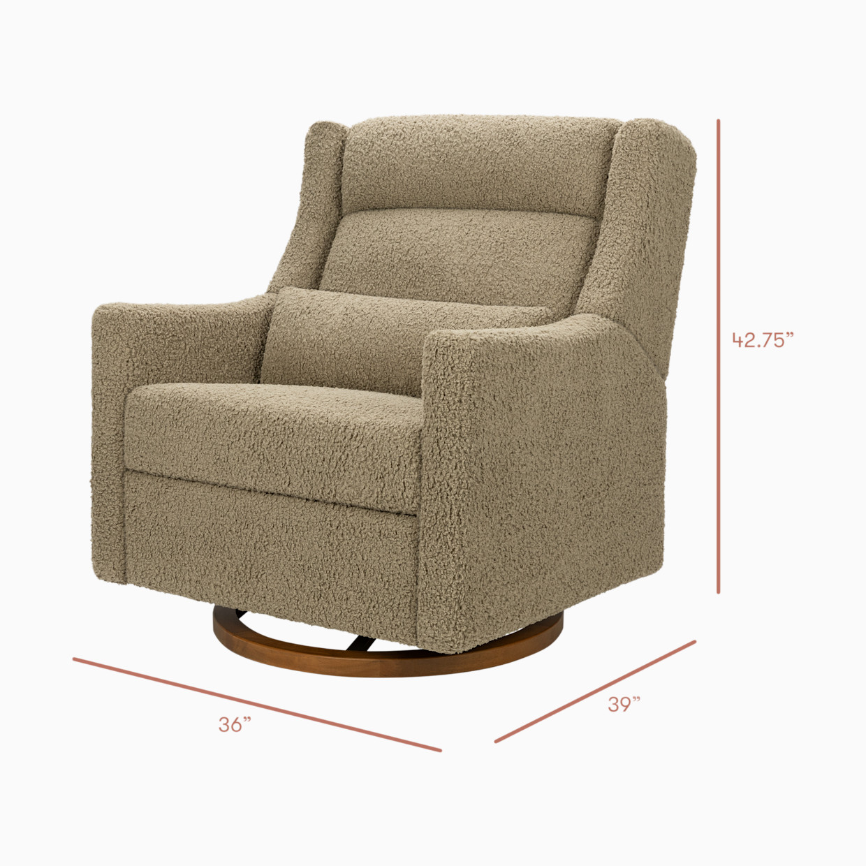 babyletto Kiwi Plus Chair and a Half Power Recliner and Swivel Glider - Latte Teddy Loop With Dark Wood Base.