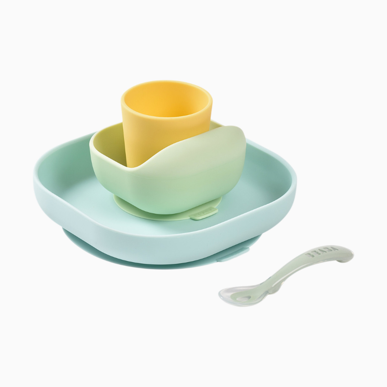 Beaba Silicone Suction Meal Set (Pack of 4) - Yellow/Green.
