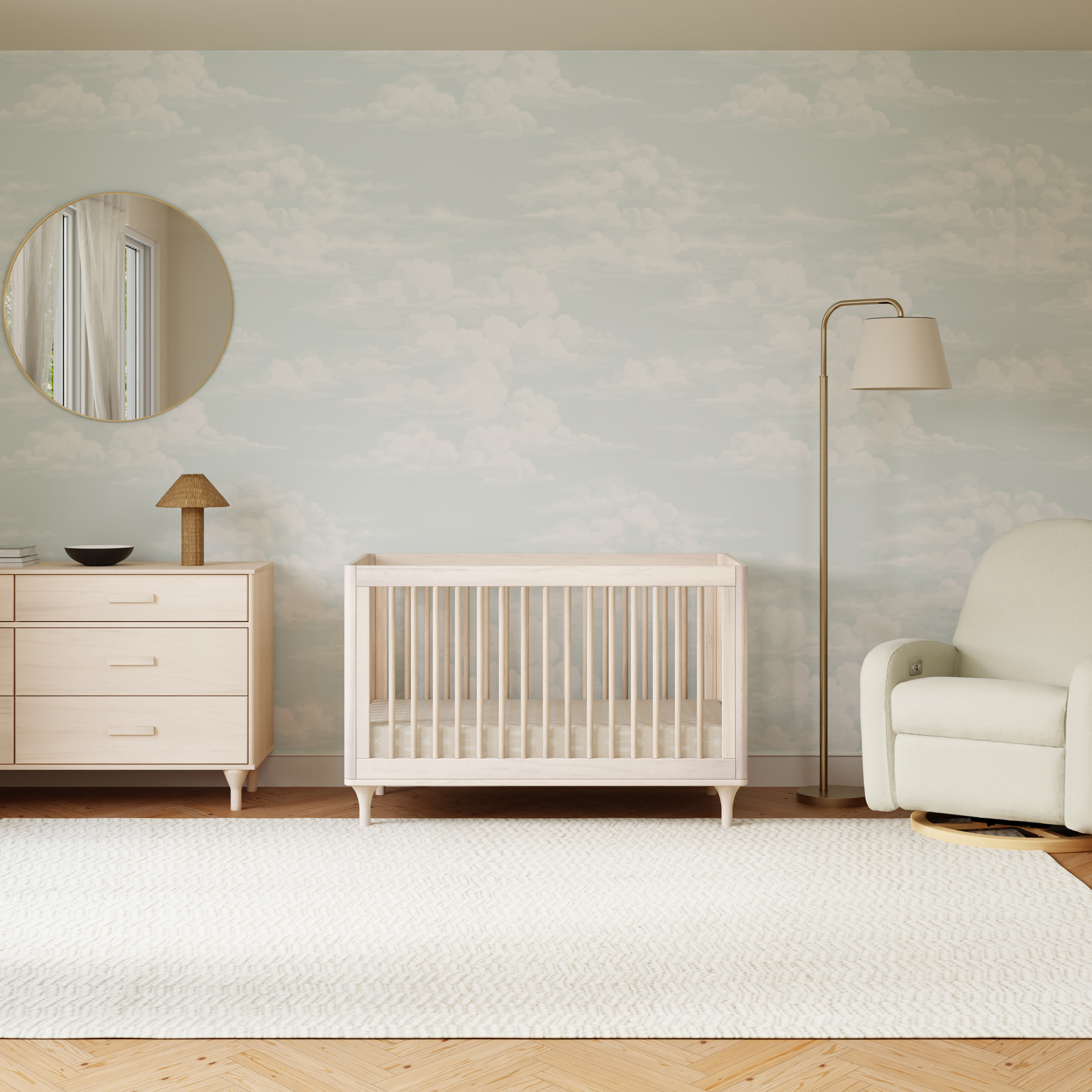 babyletto Lolly 3-in-1 Convertible Crib with Toddler Bed Conversion Kit - Washed Natural.