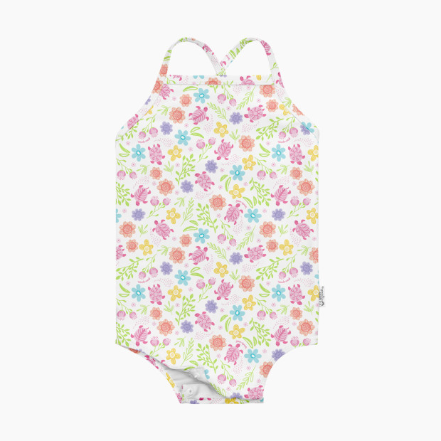 GREEN SPROUTS Easy-Change Eco Swim Swimsuit - White Turtle Floral, 6 Months.