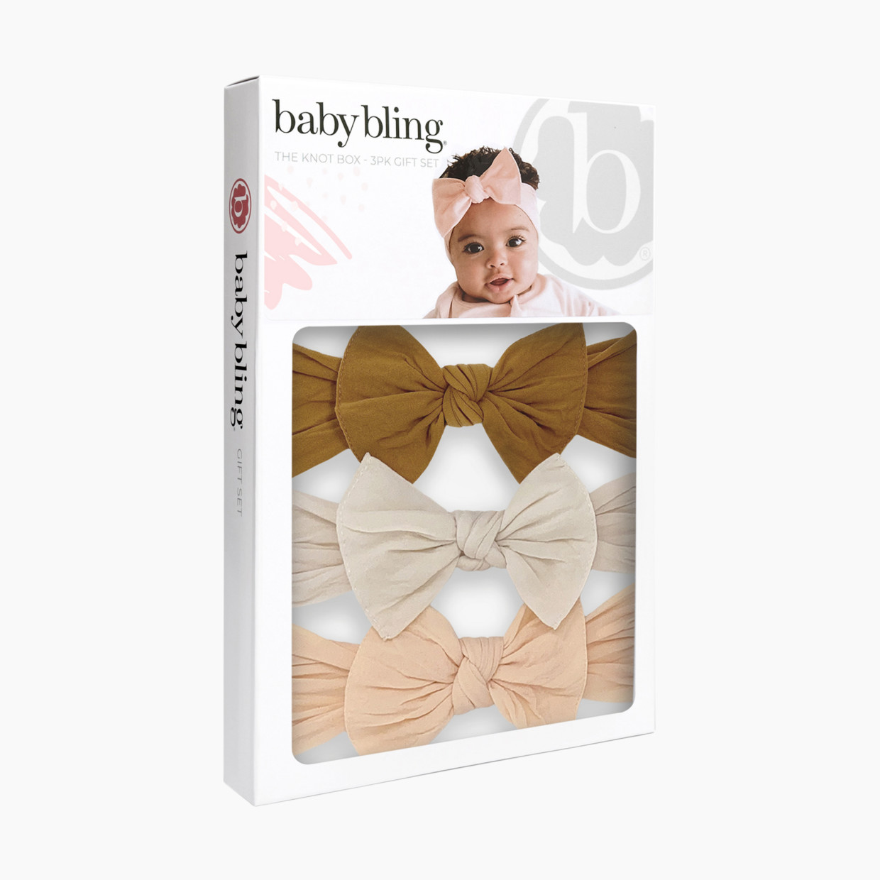 Baby Bling Classic Knot Headband Set (3 pack) - Camel/Oatmeal/Peach.