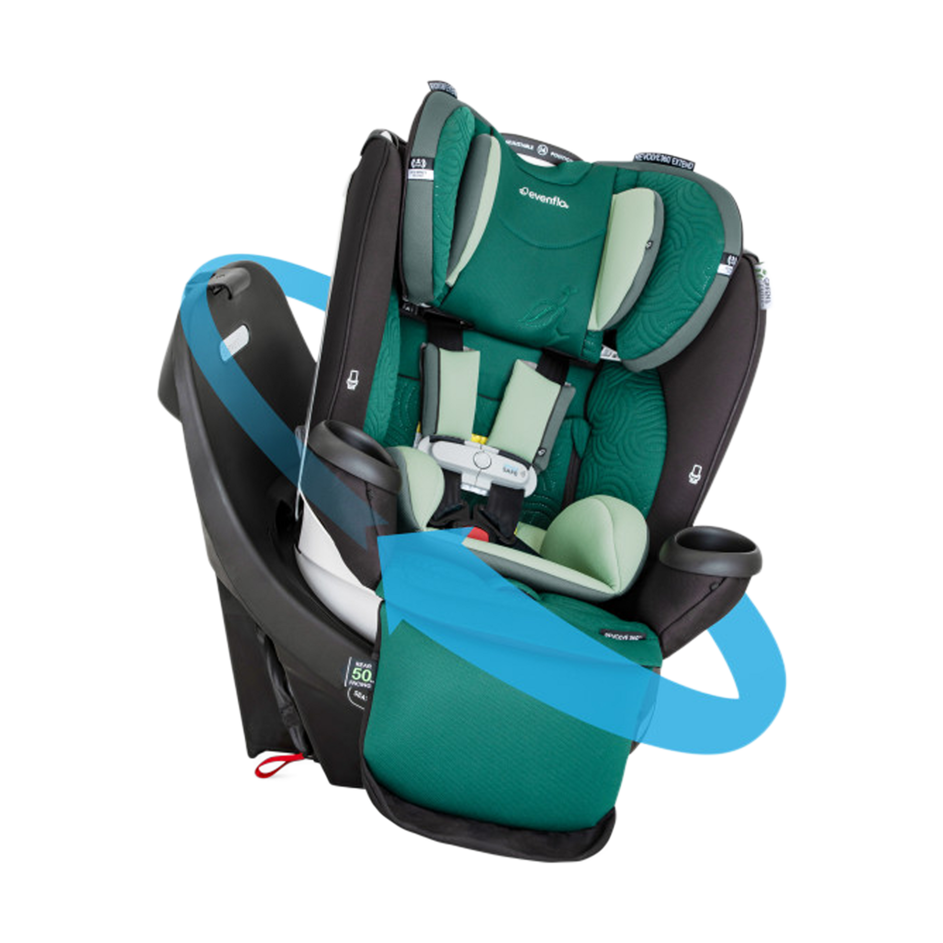 Evenflo Gold Revolve360 Extend All-in-One Rotational Car Seat with Green & Gentle Fabric - Emerald Green.