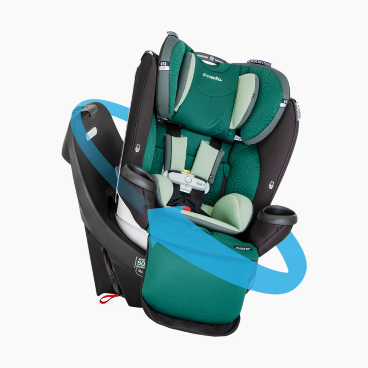 Evenflo Gold Revolve360 Extend All-in-One Rotational Car Seat with Green & Gentle Fabric - Emerald Green.