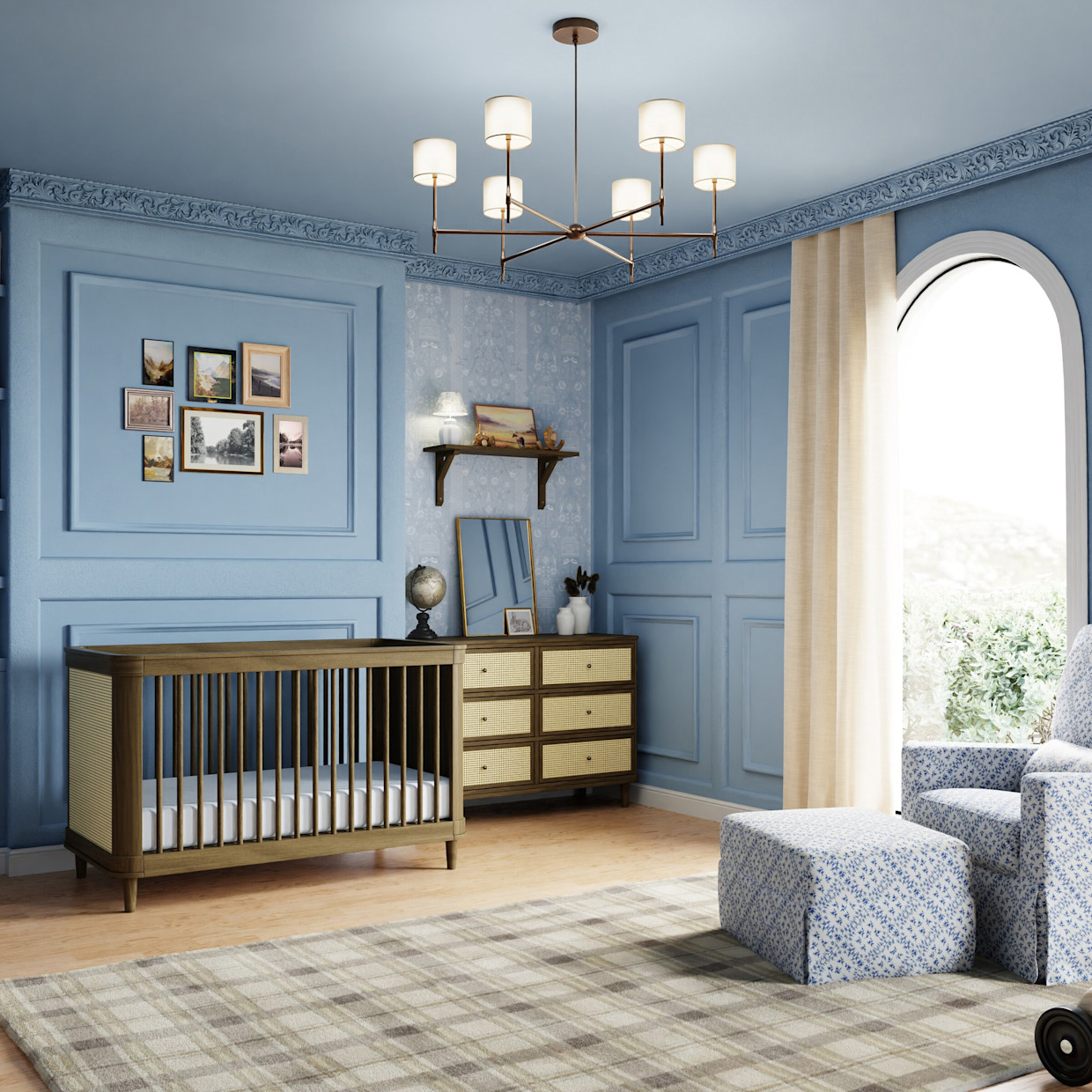 Namesake Marin 3-in-1 Convertible Crib - Natural Walnut With Blonde Cane.