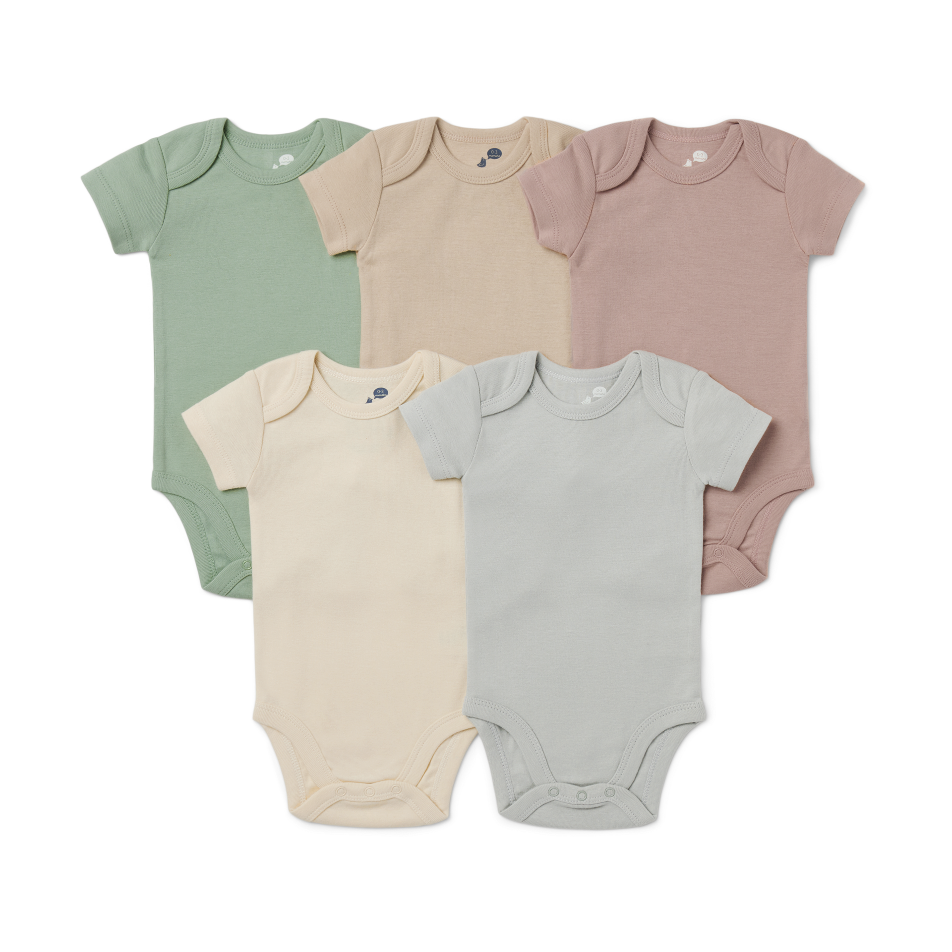 Small Story Short Sleeve Bodysuit Solid (5 Pack) - Dusty Neutrals, 0-3 M.