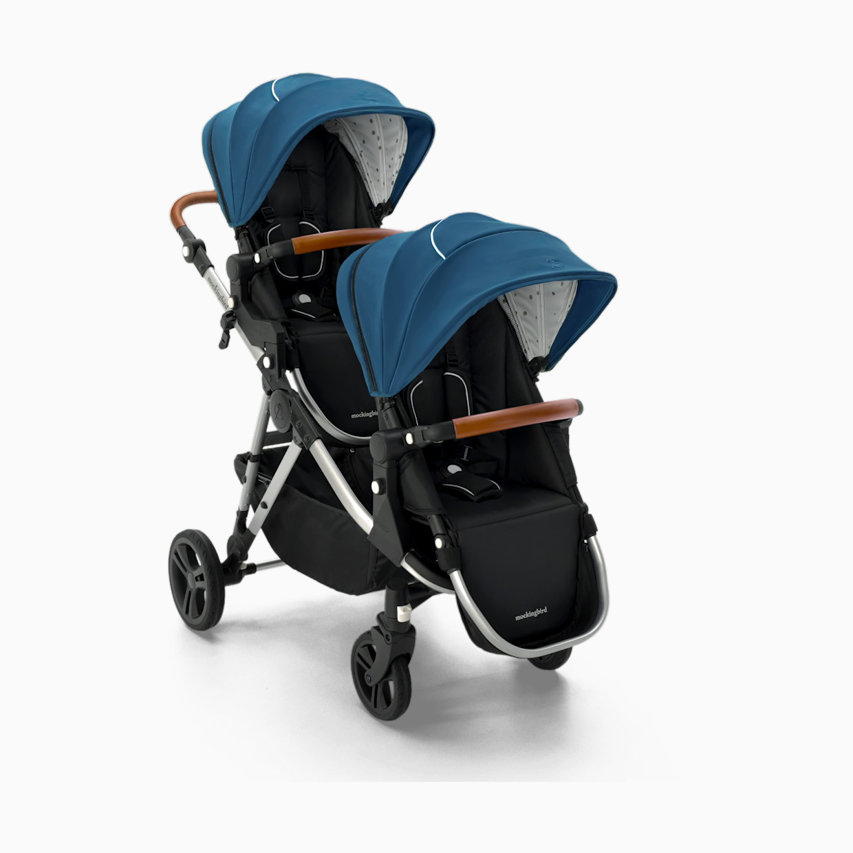 Mockingbird Single-to-Double Stroller 2.0 - Sea/Watercolor Canopy With Penny Leather.