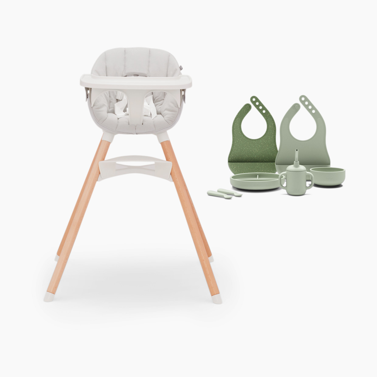Lalo High Chair + First Bites Full Kit - Coconut / Sage.