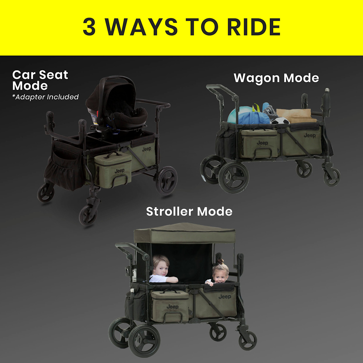 Delta Children Jeep Deluxe Wrangler Wagon Stroller with Cooler Bag & Parent Organizer.