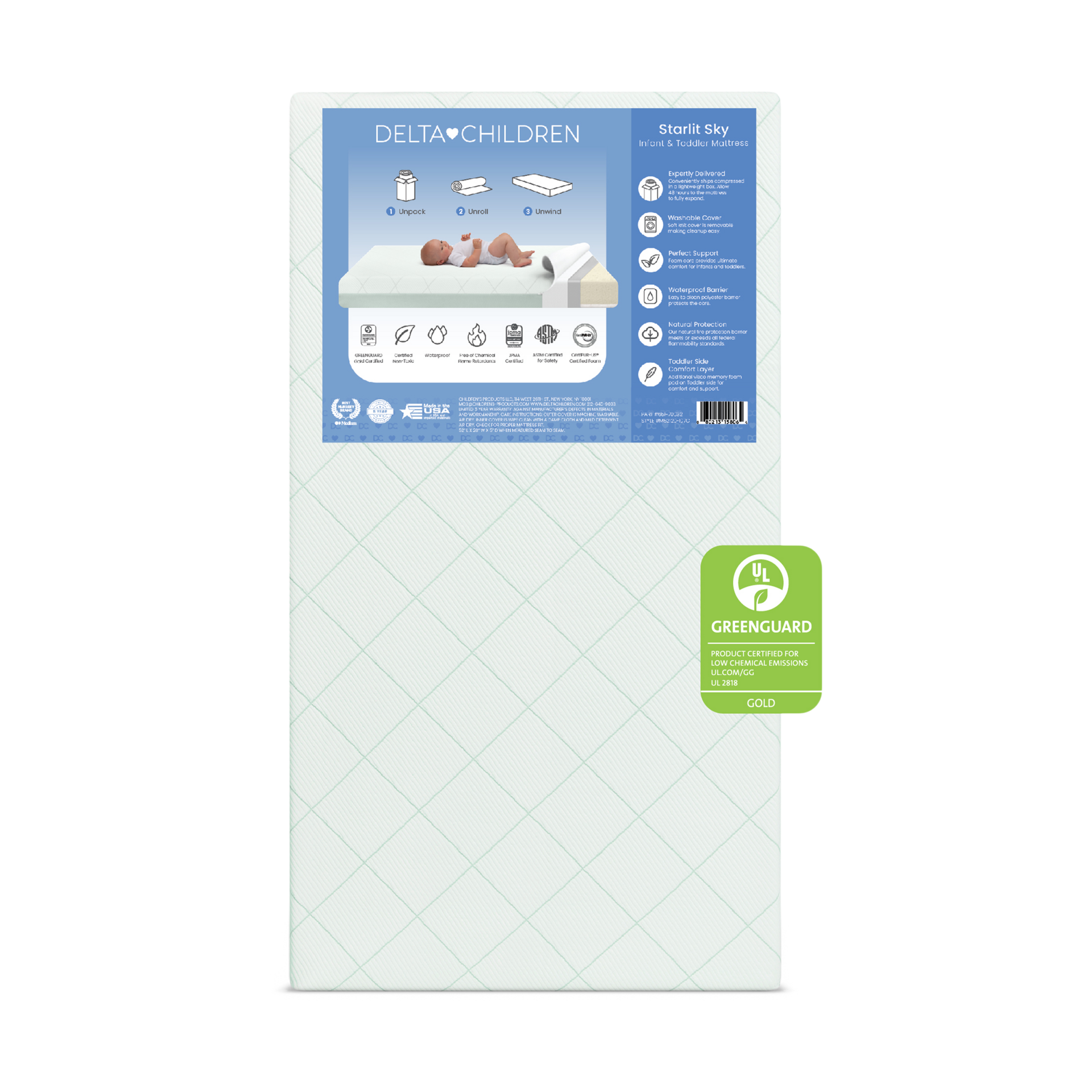 Delta Children Starlit Sky 2-Stage Crib and Toddler Mattress.