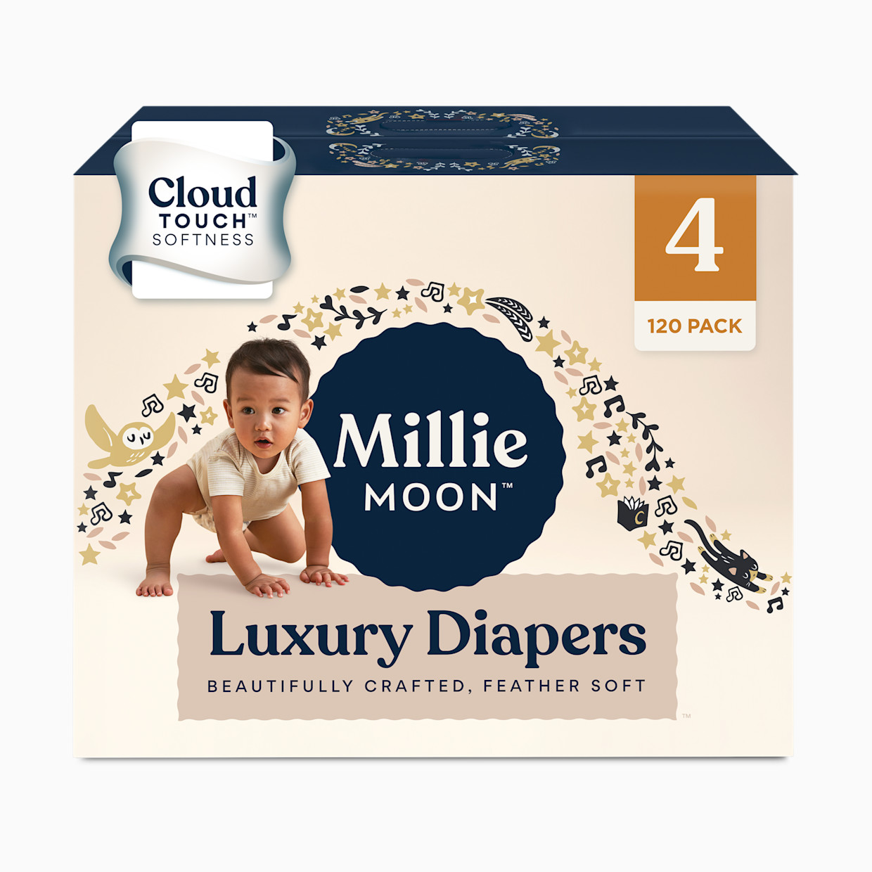 Millie Moon Luxury Diapers - Size 4, 120 Count.