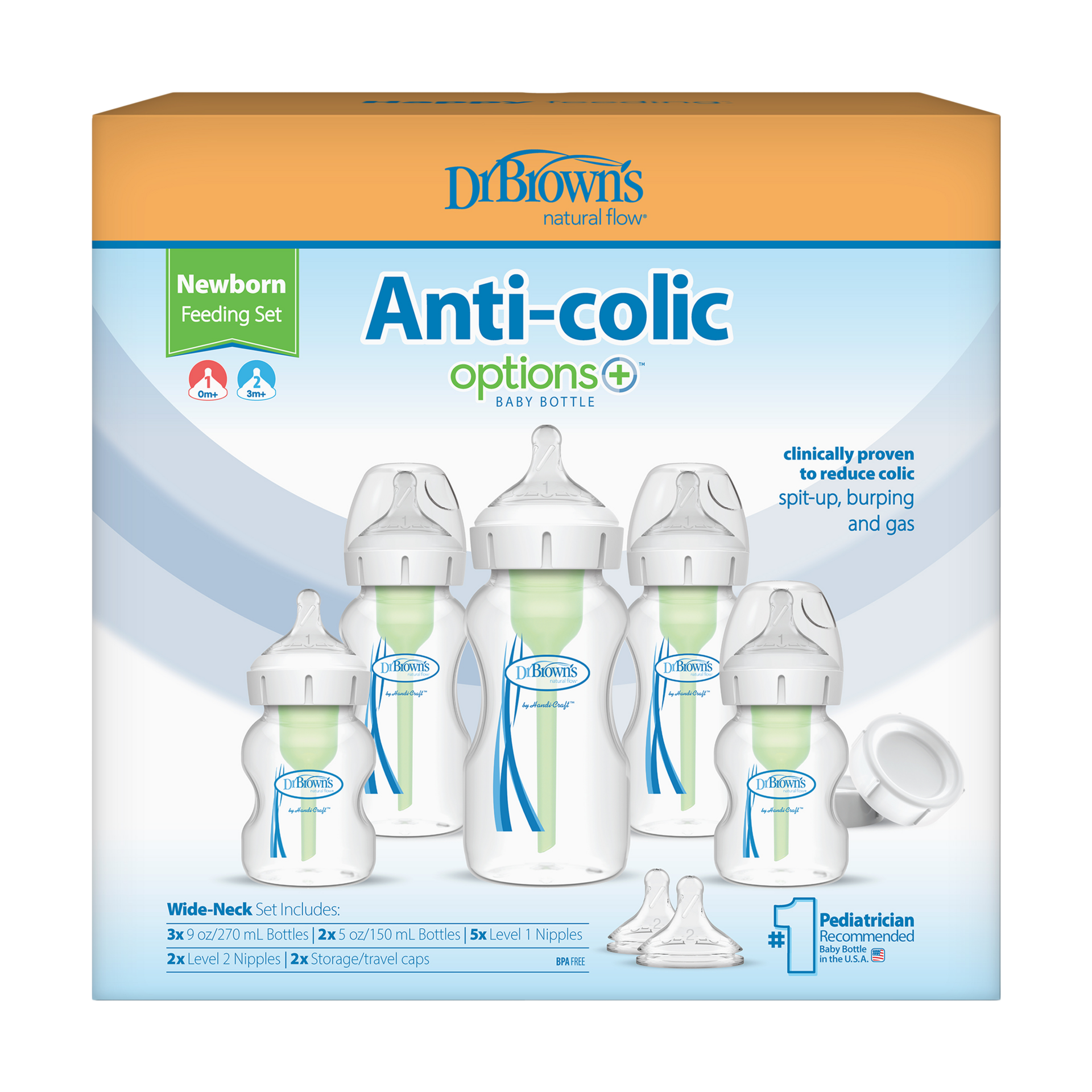 Dr. Brown's Anti-colic Options+ Wide-Neck Baby Bottle Newborn Feeding Gift Set.