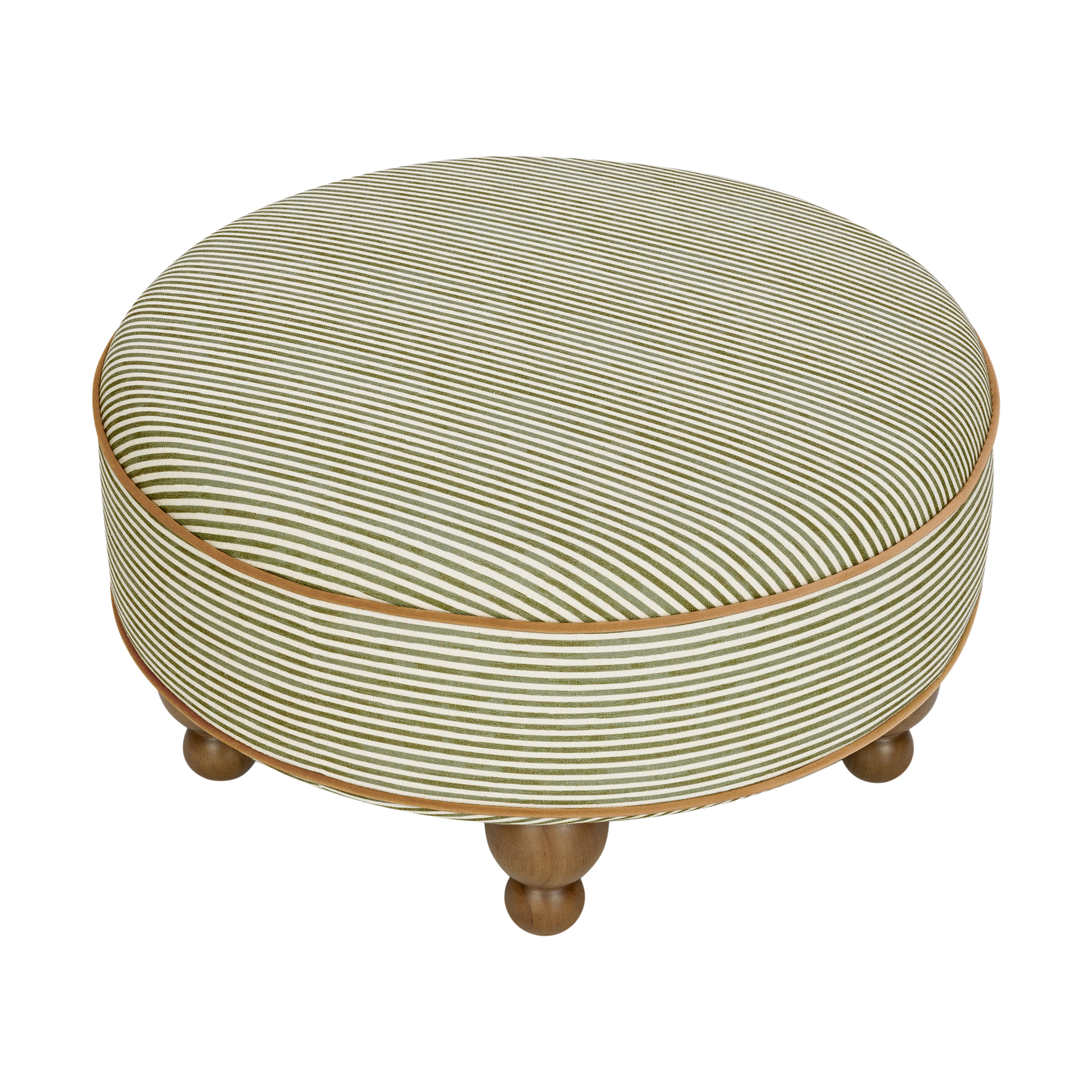babyletto Astre Ottoman by Nate Berkus - Performance Olive Stripe Eco-Crossweave With Toffee Feet.