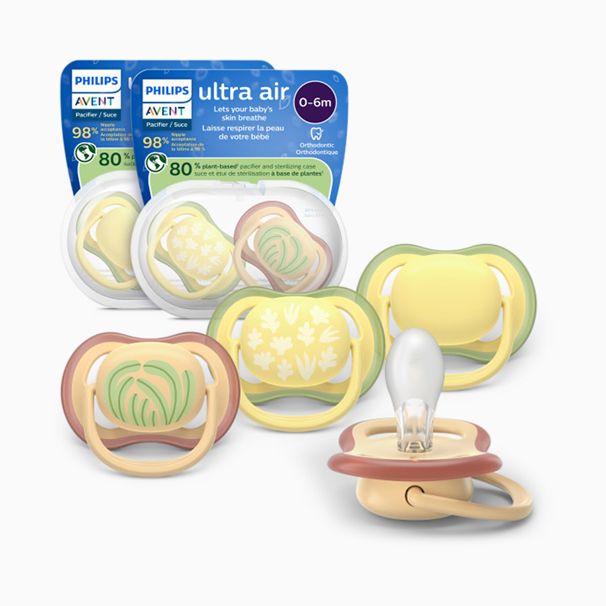 Philips Avent Ultra Air Pacifier 0-6M (4 Pack) - Tropical Pattern / Tropical Plants, 0-6M.