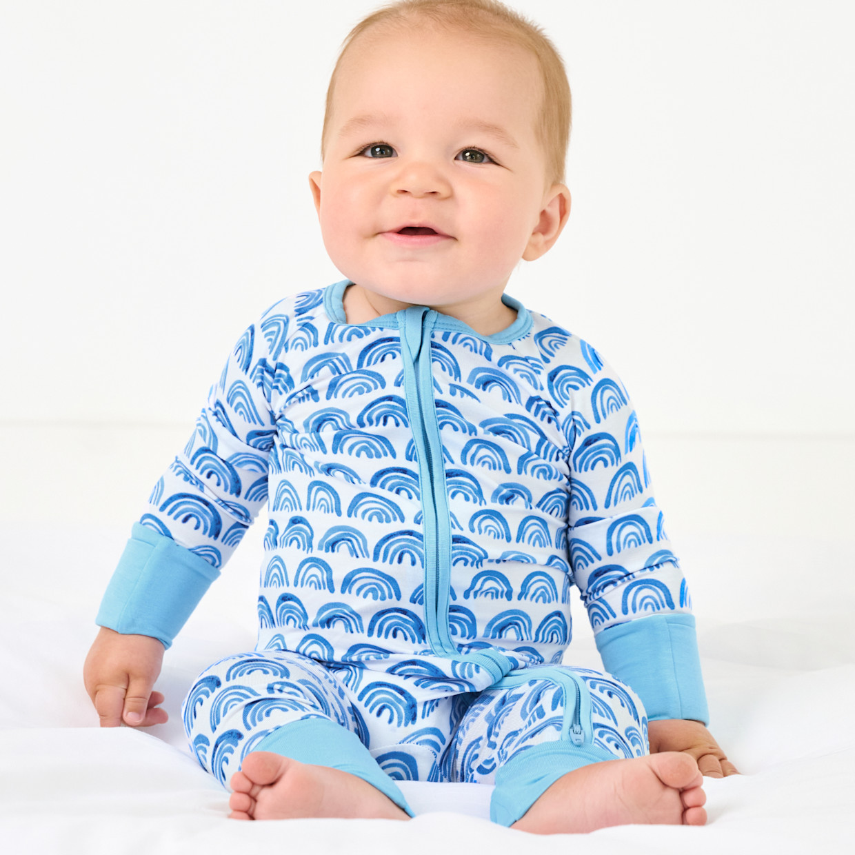 Little Sleepies Zippy - Blue Rainbows, Preemie.