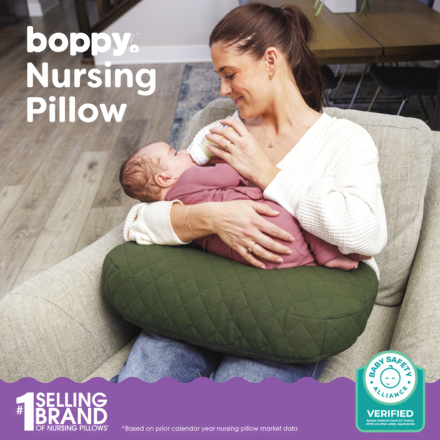 Boppy Nursing Pillow with Luxe Fabric Cover - Moss Quilt.