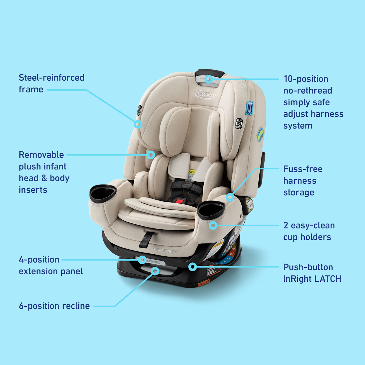 Graco 4Ever Extend2Fit DLX Car Seat - Soft Almond.