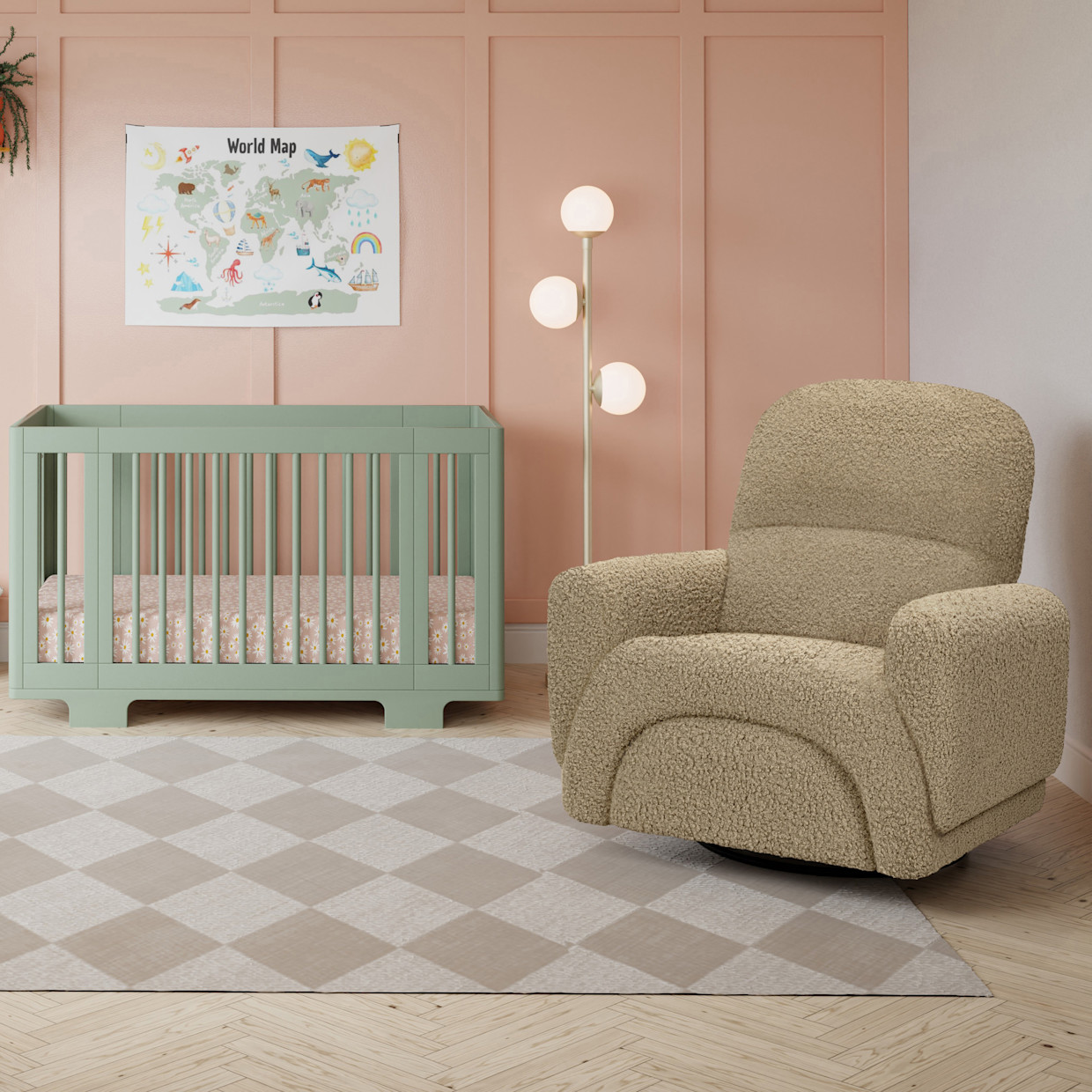 babyletto Rainbow Recliner and Swivel Glider - Latte Teddy Loop.