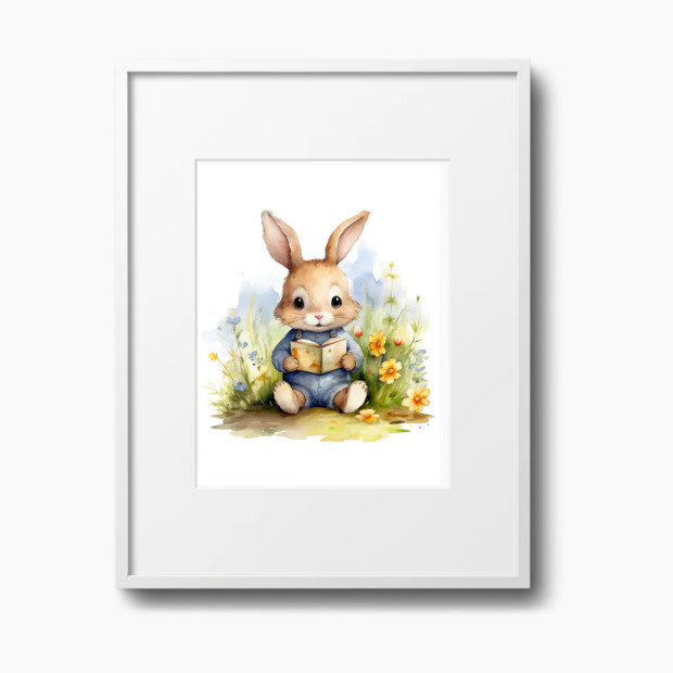 Play & Oak A Book and A Bunny - White Frame, 11 X 14.