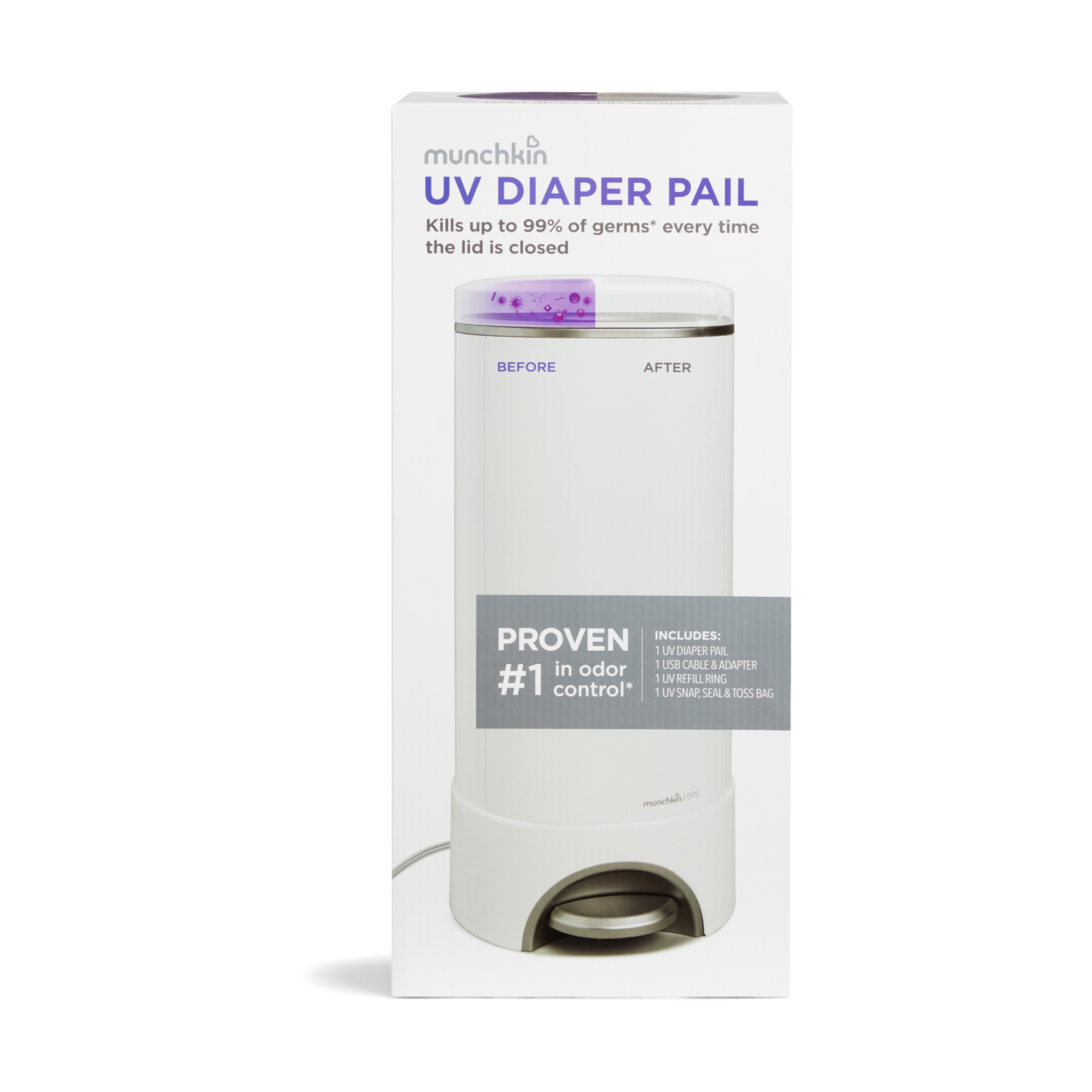 Munchkin UV STEP Diaper Pail White, Uv Diaper Pail Babylist Shop